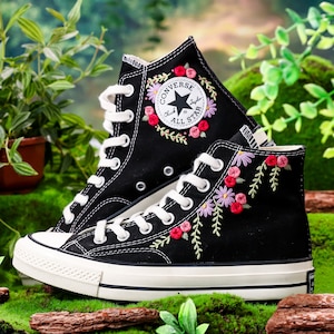 Embroidered Converse, Bridal Flower Embroidered Shoes, Wedding Flower Embroidered Sneakers, Personalized Bridal Sneaker, Custom Wedding
