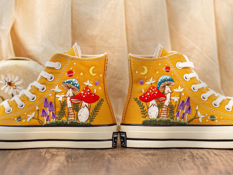 Custom Converse Chuck Taylor Mushrooms Embroidered Converse Shoes, Mushrooms Embroidered Converse Custom, Mushrooms Embroidered Sneaker