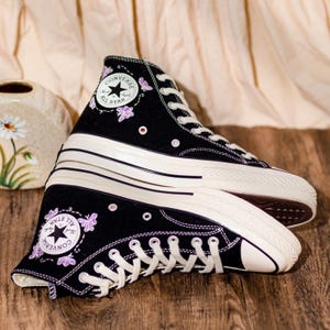 Music Lover Converse,Book and Flower, 1989 Embroidered Sneaker, Flower Embroidery Shoes, Handmade Gifts