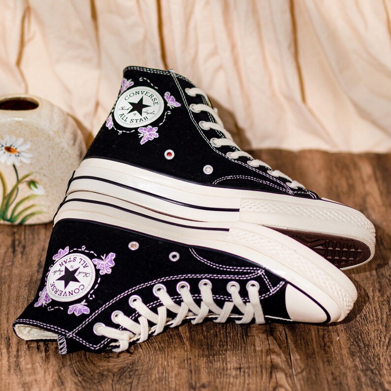 Music Lover Converse,Book and Flower, 1989 Embroidered Sneaker, Flower Embroidery Shoes, Handmade Gifts