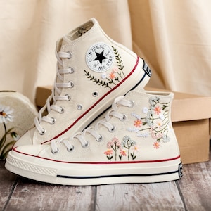 Embroidered Converse High Tops 1970s, Flowers Embroidery Converse, Floral Embroidered Shoes Custom, Gift for Best Friend, Birthday Gift