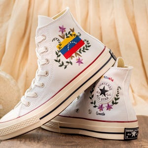 Venezuela Flag Embroidered Sneakers, Custom Converse Venezuelan Pride Gift