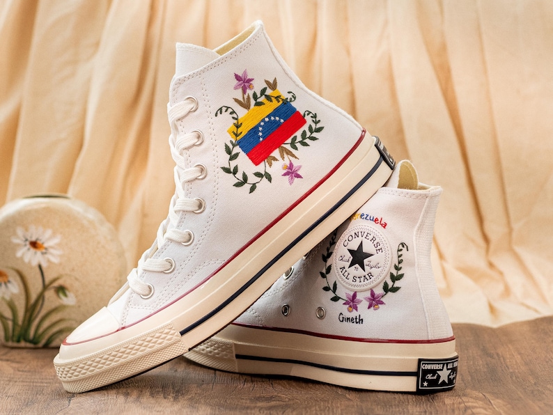 Venezuela Flag Embroidered Sneakers, Custom Converse Venezuelan Pride Gift