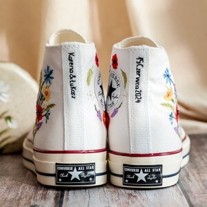 Embroidered Converse High Tops, Shoes Custom Floral Embroidery, Converse Custom Name, Flower Embroidered Sneakers, Gift For Best Friend