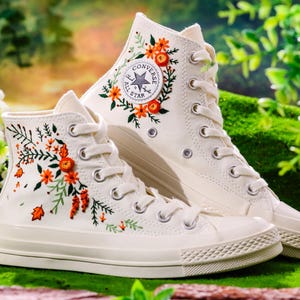 Wedding Converse for Bride, Bridal Flowers Embroidered Shoes for Wedding, Boho Wedding Flower Embroidered Shoes, Wedding Gift for Bridal