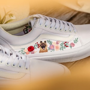 Custom Embroidered Vans Old Skool, Flowers, Pet Embroidered Wedding Reception Shoes, Floral Embroidered Sneaker, Personalized Bridal Sneaker