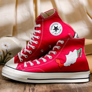 Custom Embroidered Converse , Red Converse Embroidered Flag, Italian Flag Embroidered Shoes, Flag Embroidered Snealer, Citizenship Gifts