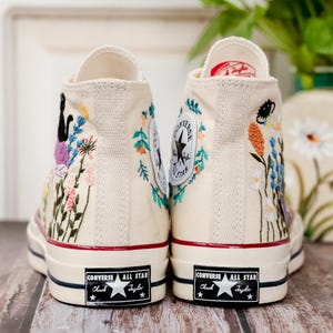 Mushroom and Black Cat Embroidered Converse, Custom Halloween Embroidered Sneakers,Pet Embroidered Shoes, Hand Embroidered Gift for Her
