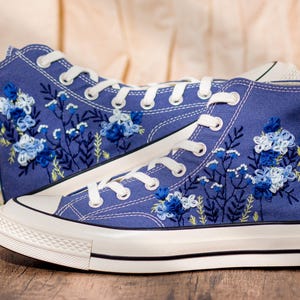 Blue Converse Chuck Taylor 1970s: Custom Floral Embroidered Bridal Sneakers