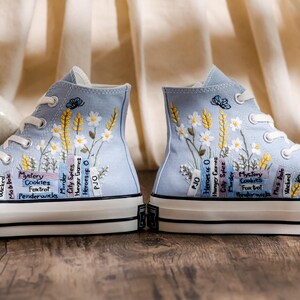 Embroidered Converse, Embroidered Floral, Custom Converse High Top,  Converse Embroidered With Colorful Flower Garden, Personalized Gifts