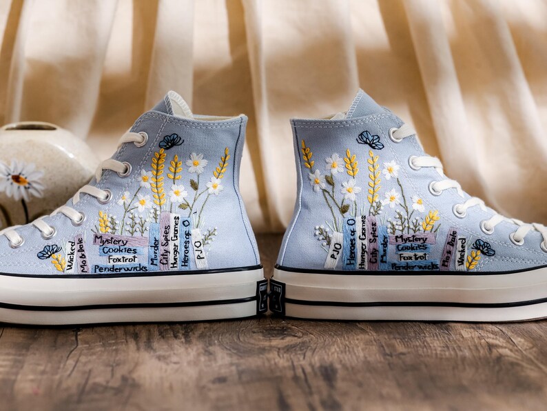 Embroidered Converse, Embroidered Floral, Custom Converse High Top,  Converse Embroidered With Colorful Flower Garden, Personalized Gifts