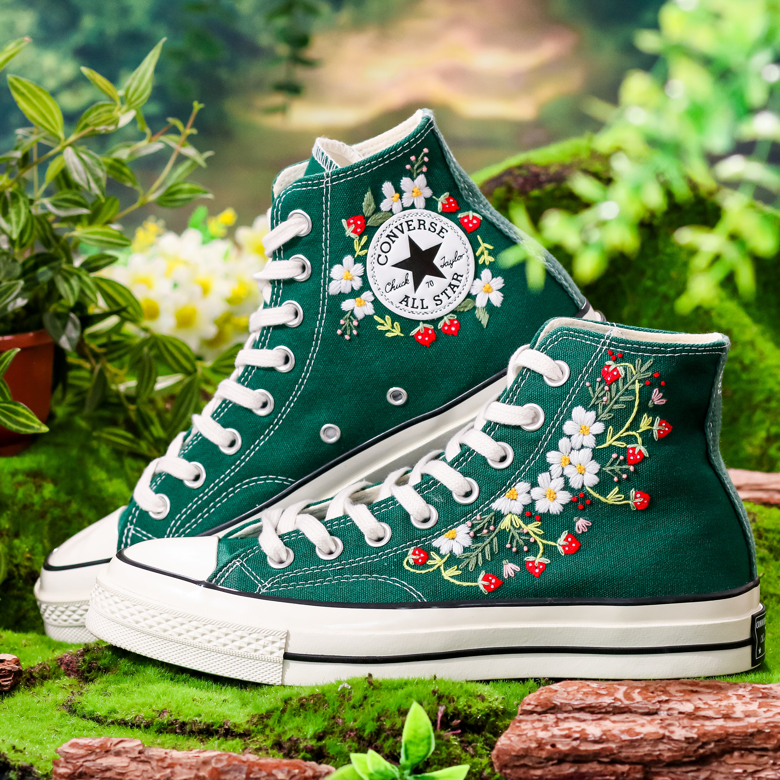 Custom Embroidered Converse, Strawberry Embroidered Sneaker