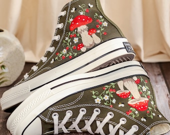 Zapatillas Converse personalizadas con bordado, zapatillas para mujer con  bordado de setas, setas de jardín, Converse Chuck Taylor con bordado de