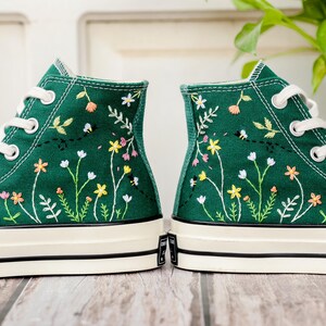 Wildflower Embroidered Converse, Small Flowers and Bees Embroidered Shoes, Custom Floral Embroidered Sneakers, Unique Gift for Nature Lover