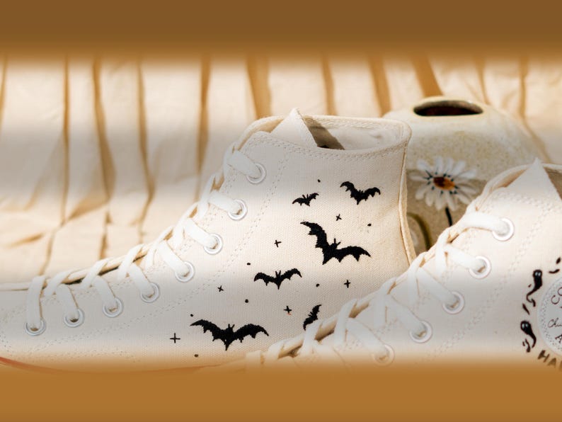 Unique Personalized Embroidered Converse High Tops, Custom Halloween Embroidery Sneakers, Creepy Spider Embroidery Converse, Halloween Gift