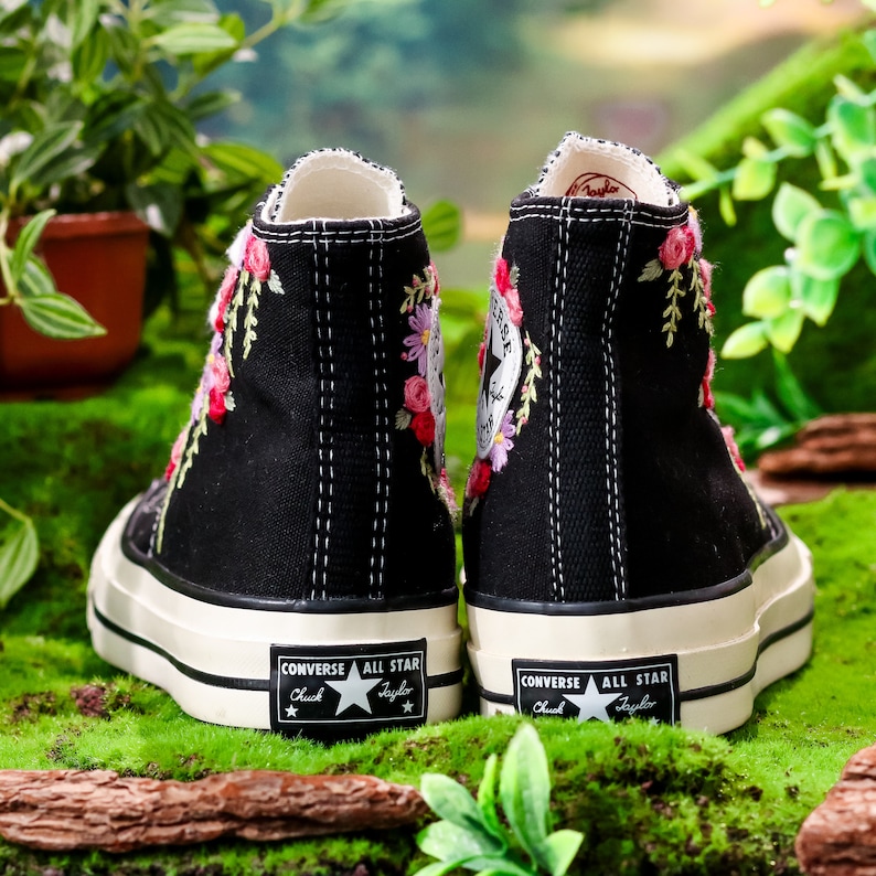 Embroidered Converse, Bridal Flower Embroidered Shoes, Wedding Flower Embroidered Sneakers, Personalized Bridal Sneaker, Custom Wedding