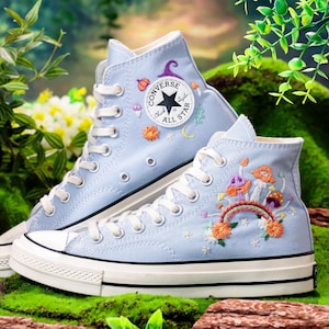 Custom Converse Chuck Taylor Mushrooms Embroidered Converse Shoes, Mushrooms, Rainbow Embroidered Sneaker Custom, Halloween Vibes Embroidery