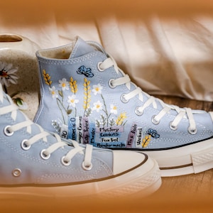 Embroidered Converse, Embroidered Floral, Custom Converse High Top,  Converse Embroidered With Colorful Flower Garden, Personalized Gifts