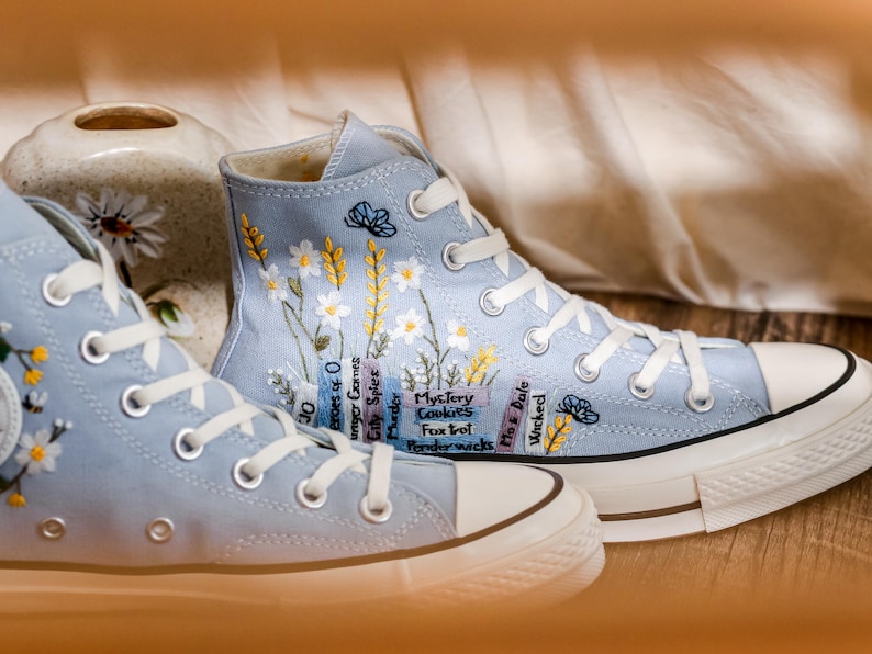 Embroidered Converse, Embroidered Floral, Custom Converse High Top,  Converse Embroidered With Colorful Flower Garden, Personalized Gifts