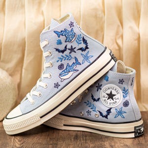 Custom Embroidered Converse Chuck Taylor, Sperm Whale Ocean Sneakers, Divers Gift, Beach Lovers Shoes, Coral Reefs