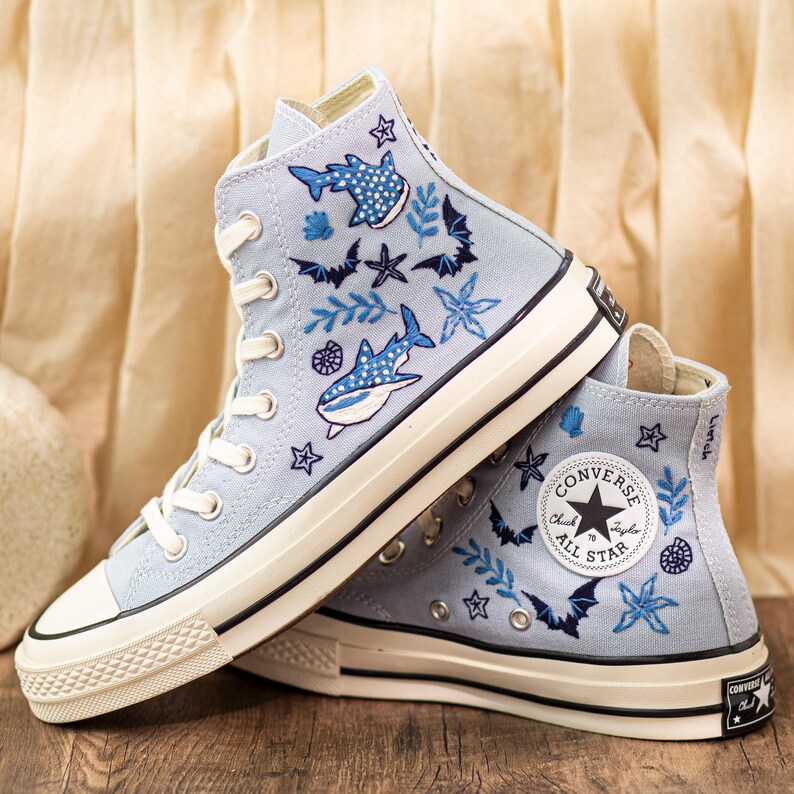 Custom Embroidered Converse Chuck Taylor, Sperm Whale Ocean Sneakers, Divers Gift, Beach Lovers Shoes, Coral Reefs