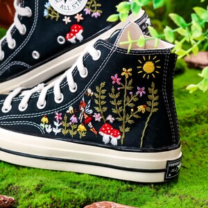 Custom Embroidered Converse High Tops, Angel, Flowers, Mushroom Embroidered Shoes,garden and Flowers Embroidered Sneakers, Gift for Her