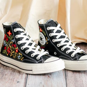 Embroidered Converse, Converse Embroidery Flower, Garden Wildflower Embroidered Converse Shoes, Flower Embroidered Sneakers, Handmade Gift