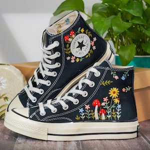 Embroidered Converse Mushroom, Sunflower, Converse Embroidery Mushroom, Custom Shoes Embroidered Floral and Mushrooms Sneakers, Gift for Her