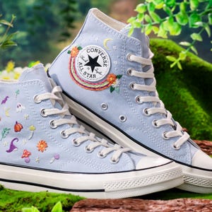 Custom Converse Chuck Taylor Mushrooms Embroidered Converse Shoes, Mushrooms, Rainbow Embroidered Sneaker Custom, Halloween Vibes Embroidery