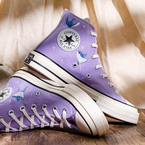 Manta Ray Embroidered Converse High Tops, Hammerhead Shark Embroidered Shoes, Ray and Shark Embroidered Sneaker Custom, Gift for Her
