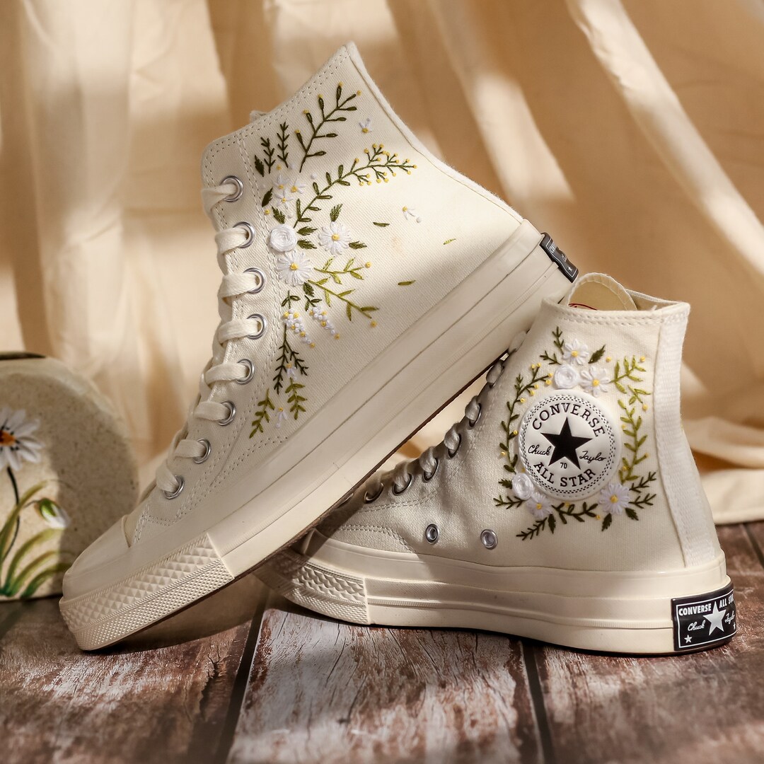 Custom Embroidered Wedding Converse, White Flowers Embroidered Sneakers ...
