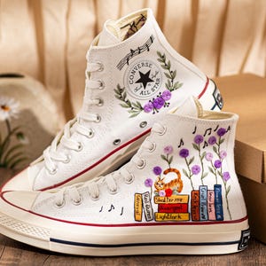 Embroidered Converse Book Lover, Flower & 1989 Embroidered Sneaker, Cat Embroidery Shoes, Handmade Gifts