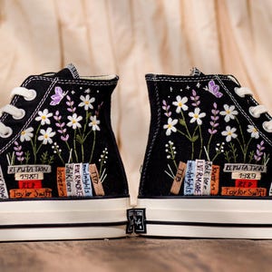 Music Lover Converse,Book and Flower, 1989 Embroidered Sneaker, Flower Embroidery Shoes, Handmade Gifts