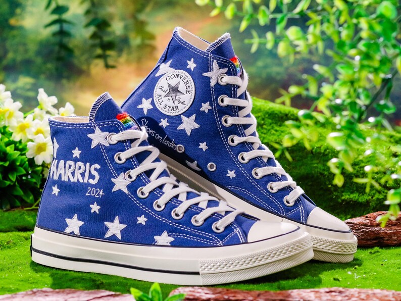 Embroidered Converse, Embroidered Star Converse, Shoes Embroidery Stars, Custom Converse Men, Custom Shoes Embroidered Stars Sneakers Gift