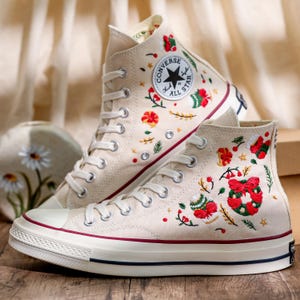 Christmas Embroidery Converse, Xmas Embroidered Shoes for Women, Noel Embroidered Sneaker for Her, Converse Embroidered Christmas