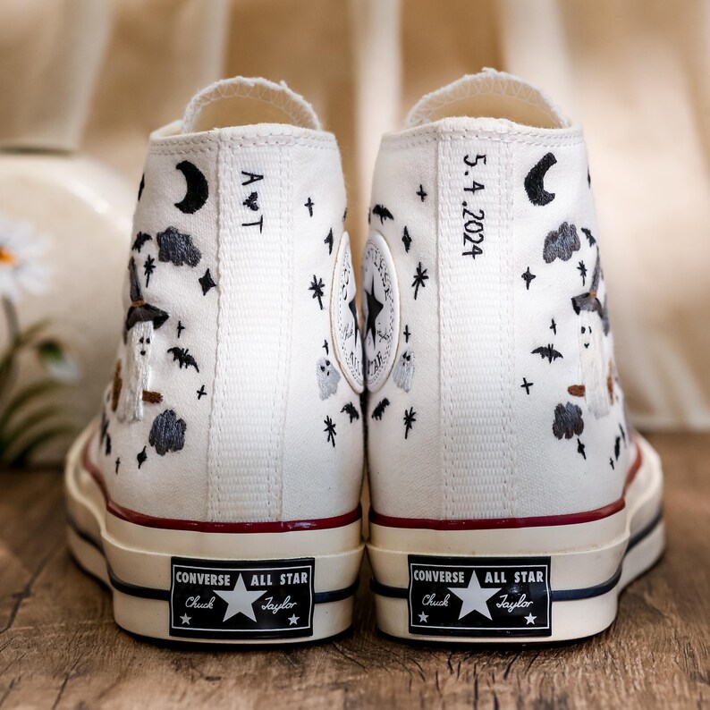 Embroidered Converse High Tops, Ghost Embroidered Shoes Custom, Halloween Embroidered Sneakers, Converse Embroidery Ghost, Halloween Gifts