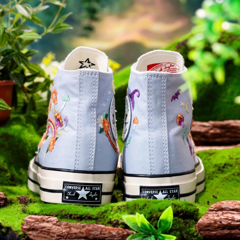 Custom Converse Chuck Taylor Mushrooms Embroidered Converse Shoes, Mushrooms, Rainbow Embroidered Sneaker Custom, Halloween Vibes Embroidery