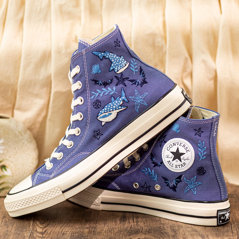 Custom Hammerhead Whale Embroidered Converse Sneakers: Orca Sea Life Shoes