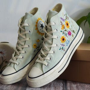 Custom Converse Chuck Taylor Embroidered Garden Flowers, Sunflower Embroidered Converse, Garden Sunflowers Embroidered Sneaker, Gift For Her