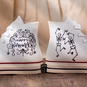 Converse Embroidered Dancing Skeleton 90s Vintage Style Shoes, Retro Skeleton Sneakers, Skull Funny Embroidery Shoes