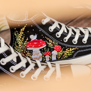 Custom Embroidered Converse Shoes, Mushrooms Embroidery Sneakers Women, Mimosa Embroidered Converse Custom, Shoes Embroidery, Gifts for Her