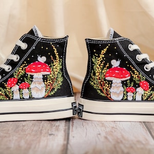 Custom Embroidered Converse Shoes, Mushrooms Embroidery Sneakers Women, Mimosa Embroidered Converse Custom, Shoes Embroidery, Gifts for Her