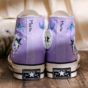 Manta Ray Embroidered Converse High Tops, Hammerhead Shark Embroidered Shoes, Ray and Shark Embroidered Sneaker Custom, Gift for Her