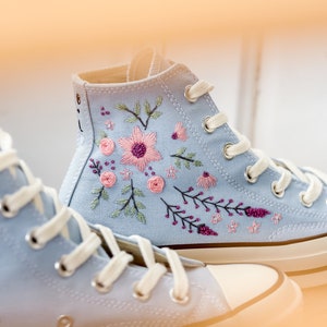 Embroidered Converse, Embroidered Floral, Custom Converse High Top,  Converse Embroidered With Colorful Flower Garden, Personalized Gifts