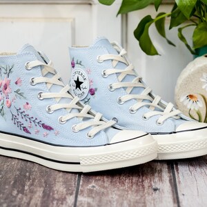 Embroidered Converse, Embroidered Floral, Custom Converse High Top,  Converse Embroidered With Colorful Flower Garden, Personalized Gifts