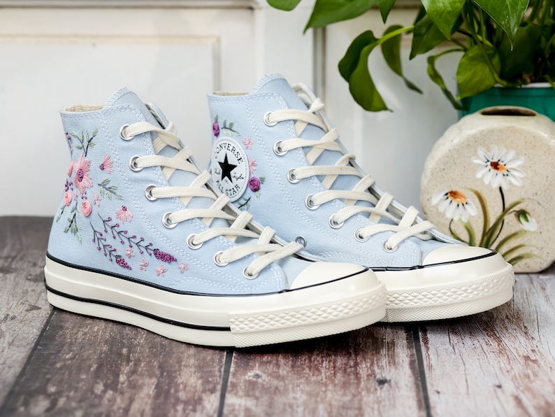 Embroidered Converse, Embroidered Floral, Custom Converse High Top,  Converse Embroidered With Colorful Flower Garden, Personalized Gifts