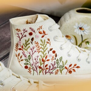 Wedding Converse for Bride, Colorful Flower Garden Embroidered Shoes, Boho Wedding Flower Embroidered Sneakers, Wedding Gift