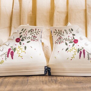 Custom Embroidered Converse Chuck Taylor High Top Womens, Converse Embroidery Floral & Leaf, Sneakers Embroidered Romantic Style, Bride Gift