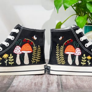 Embroidered Converse Mushroom, Butterfly, Converse Embroidery Mushroom, Custom Shoes Embroidered Butterfly, Mushrooms Sneakers, Gift for Her