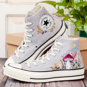 Wildflower Garden Embroidered Converse, Mushrooms, Cat Embroidered Shoes, Custom Floral Embroidery Shoes, Summer Cottagecor Embroidery Shoes